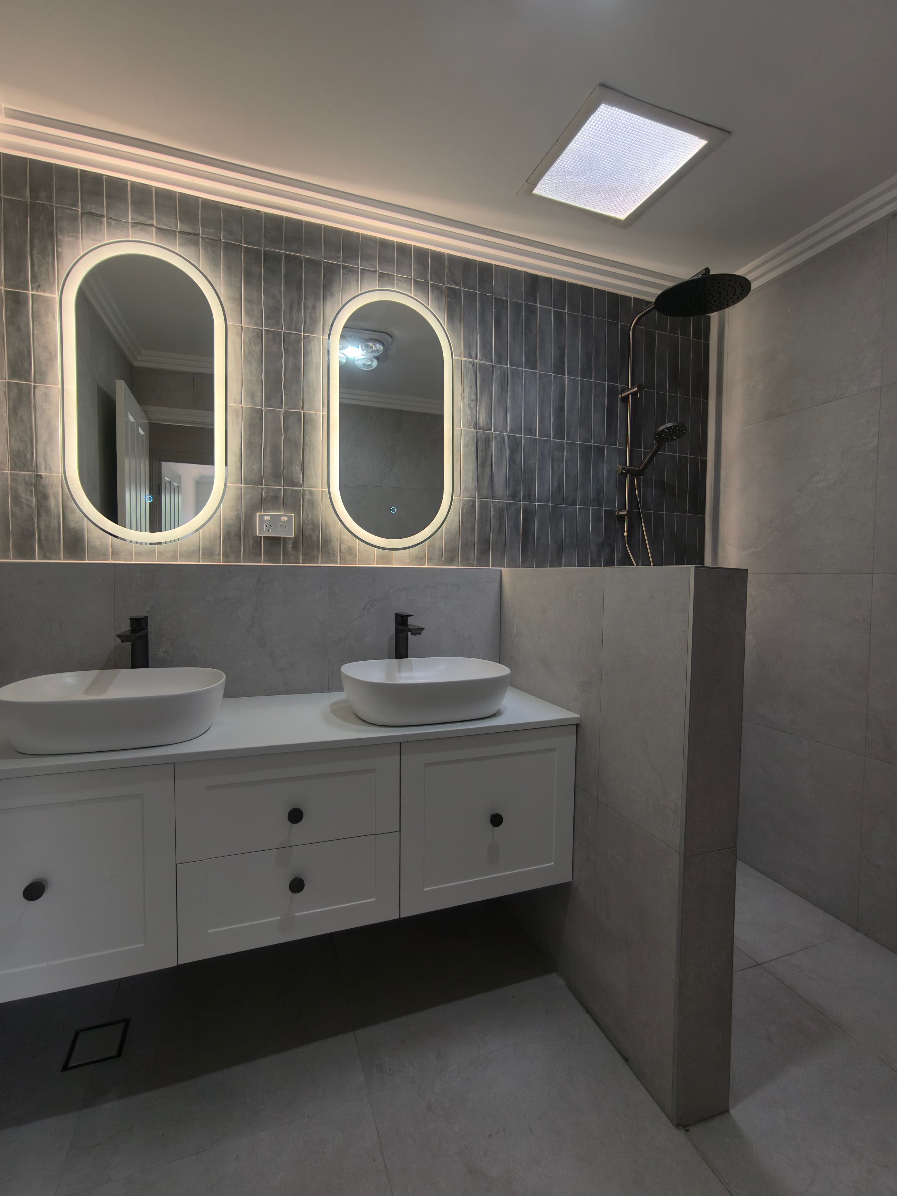 Balgownie bathroom renovation double vanity LED mirrors Wollongong