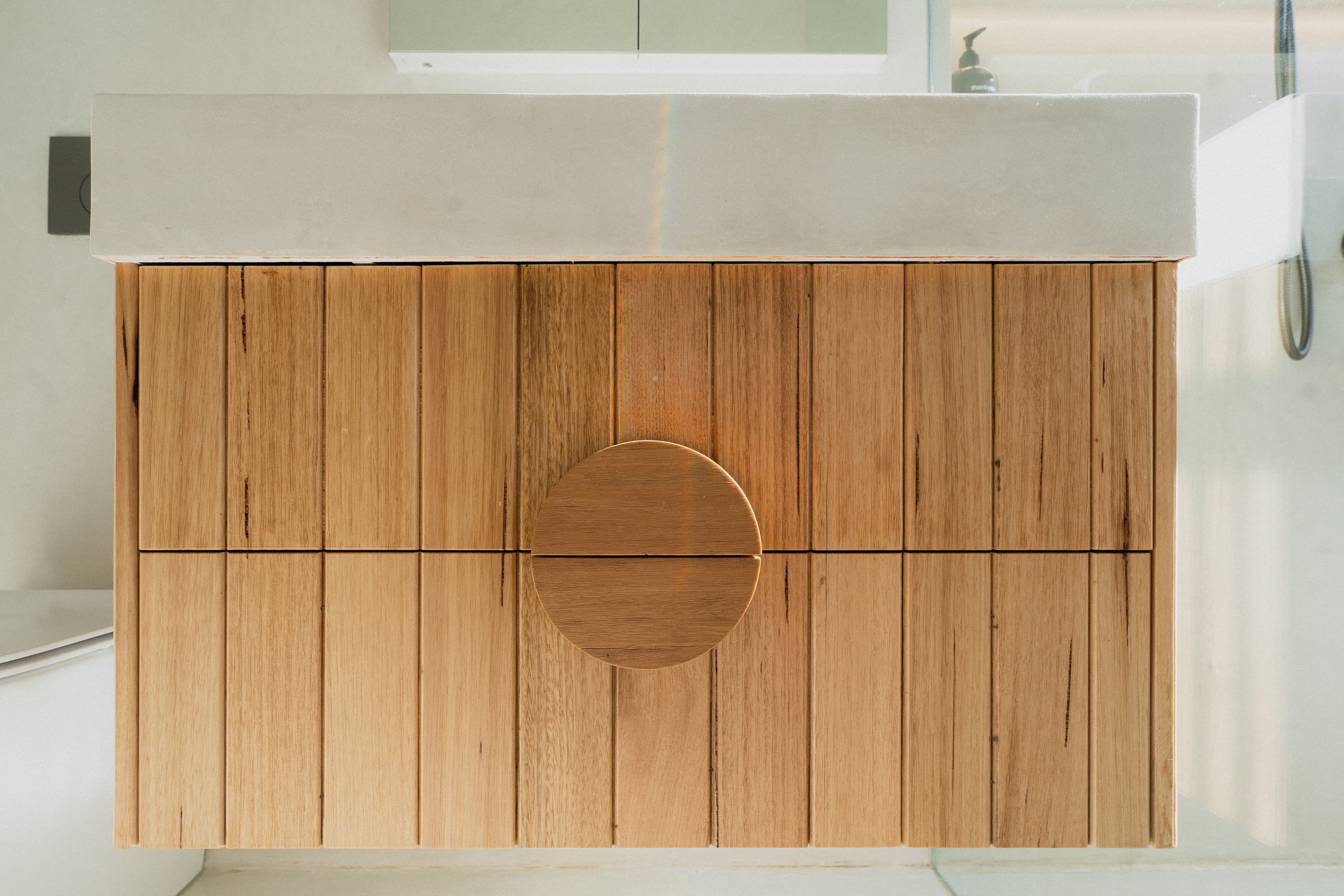 Custom recycled timber floating vanity Tarrawanna Wollongong VIKING Design Build