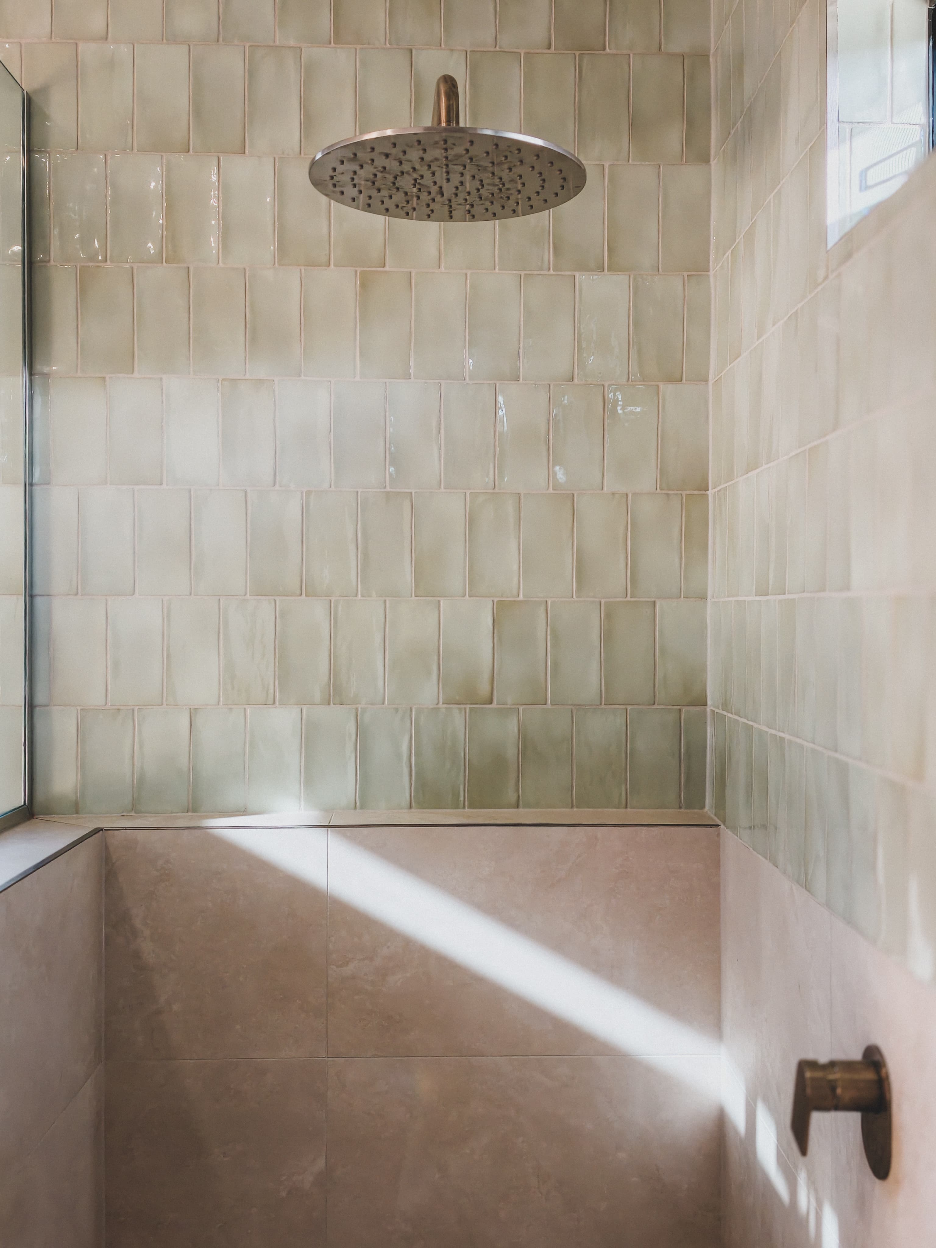 Fairy Meadow bathroom renovation handmade tiles brass fittings Wollongong