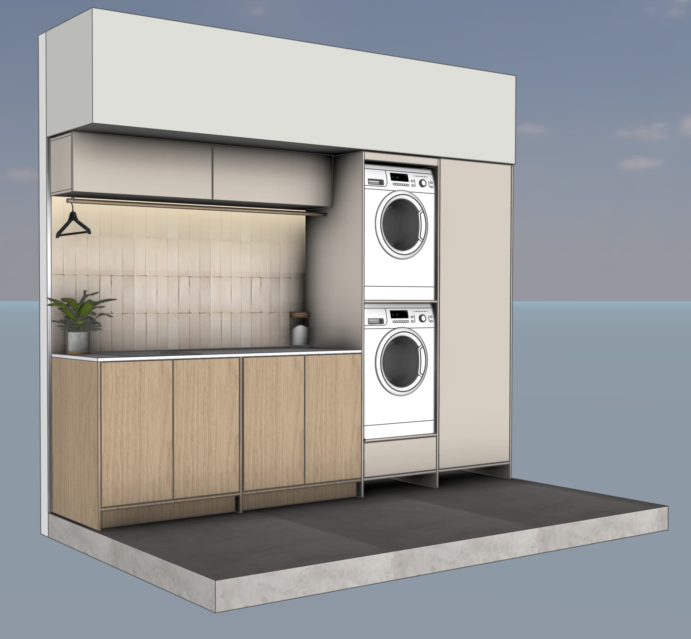 Laundry design render by VIKING Design + Build Wollongong