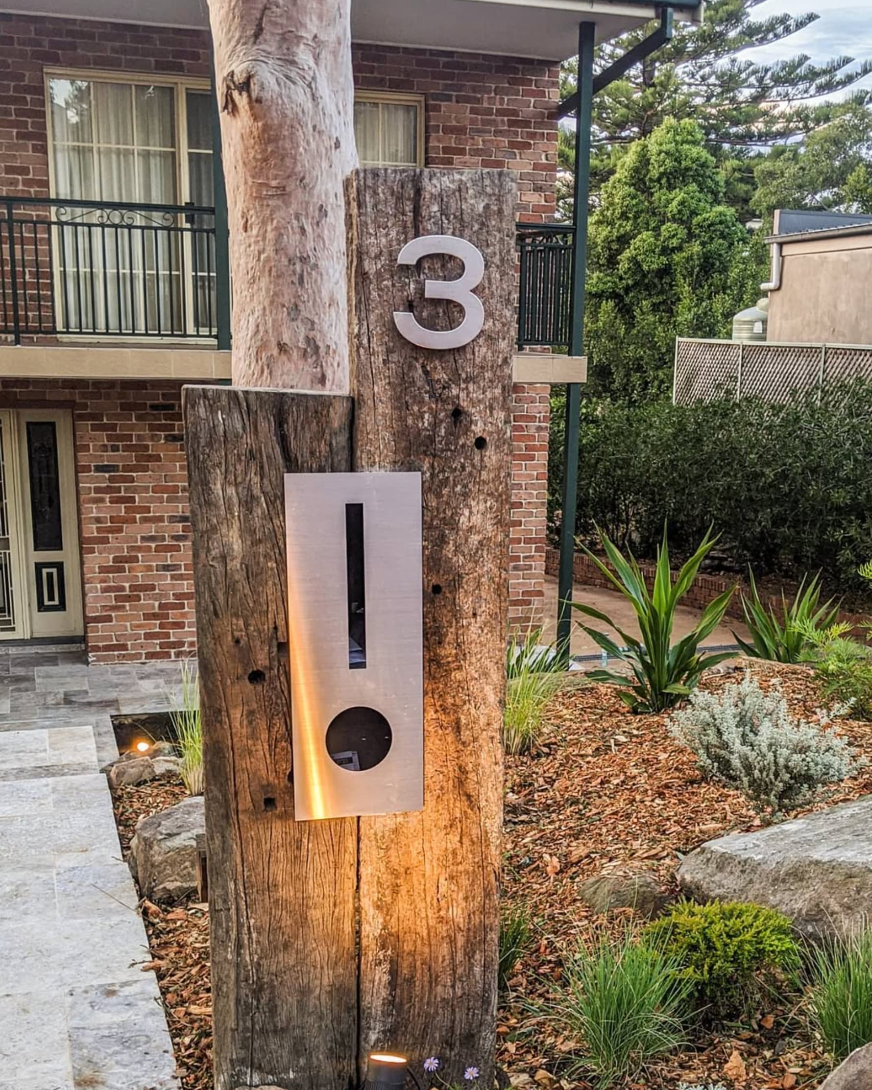 Oyster Bay recycled hardwood sleeper letterbox with integrated lighting VIKING Design Build